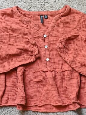 Versona Burnt Orange Gauze Button-Front Blouse